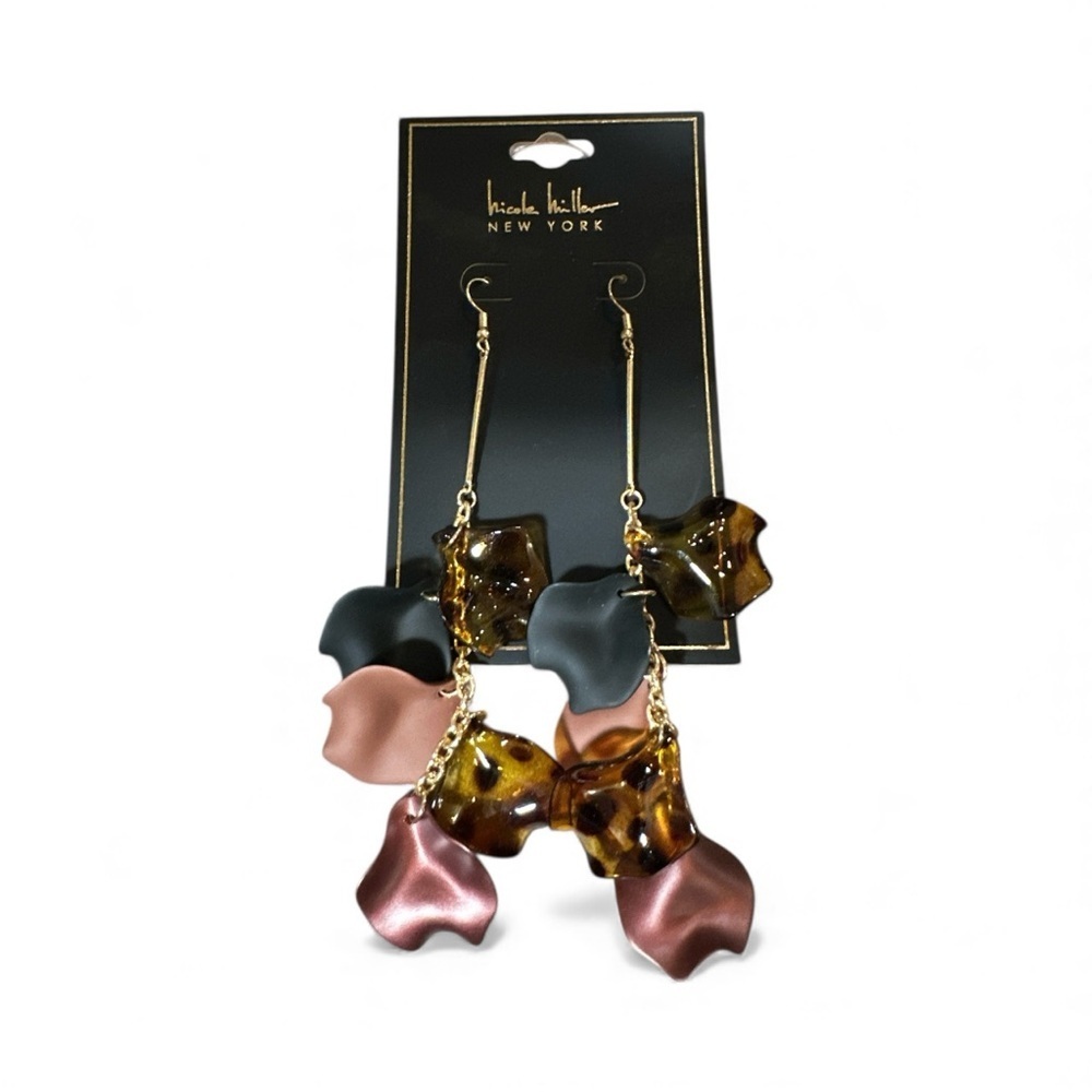 Nicole Miller NY Statement Petal Drop Earrings-Colors - Tortoise, Black & Mauve